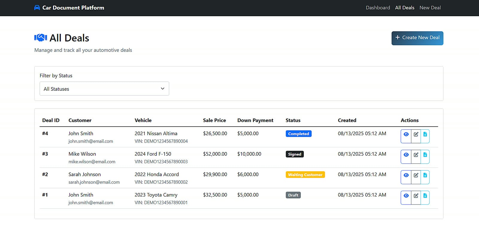 The DealerDocs interface