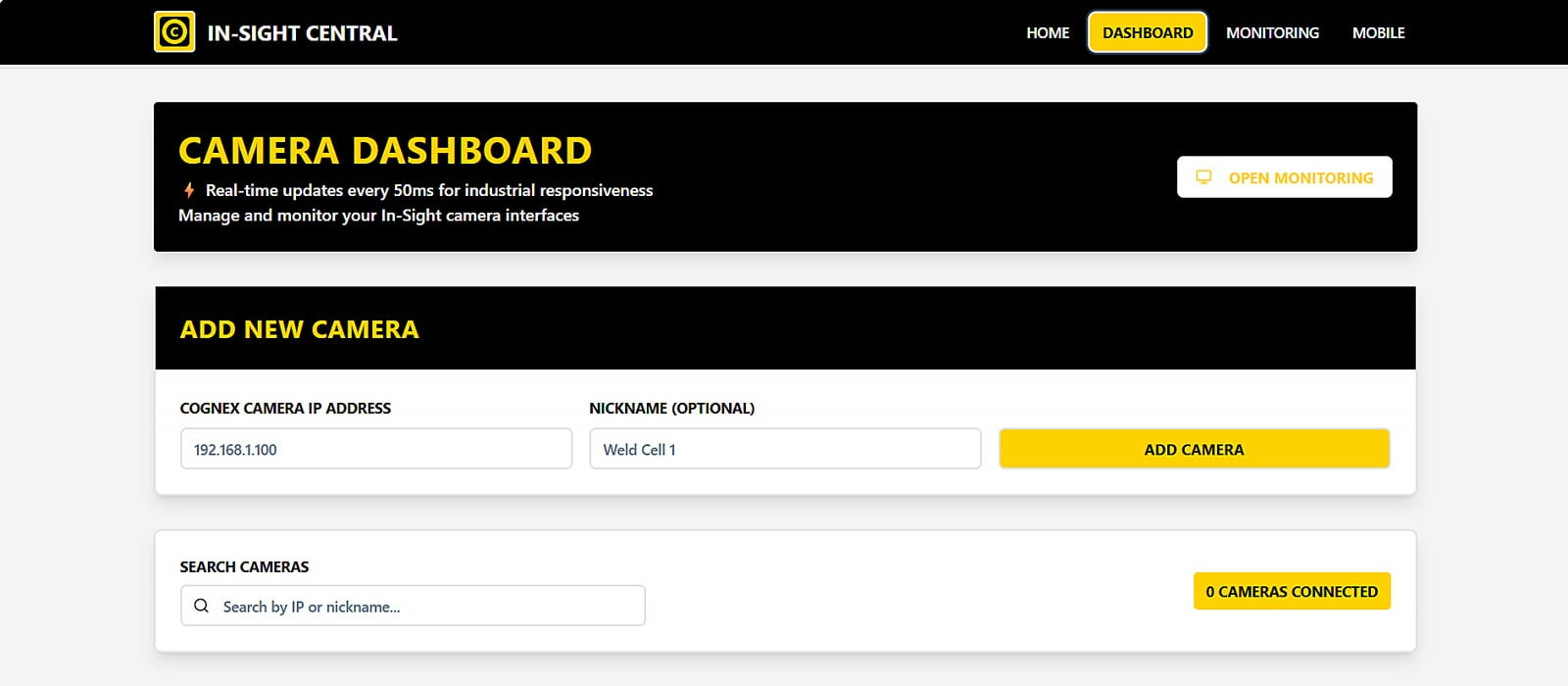The In-Sight Central dashboard